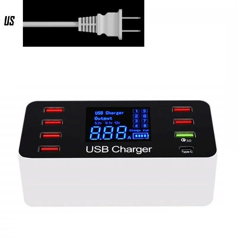 8 мульти-порт USB настенное зарядное устройство быстрый ЖК светодиодный дисплей адаптер настольная док-станция - Стандарт розетки: США