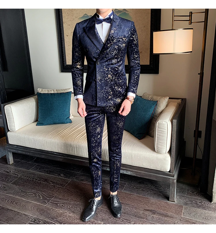 Новое поступление мужской цветочный узор Slim Fit tong chongfeng/мужской костюм на свадьбу для мальчиков, смокинги, певица костюм высокое качество 3-1 предмет(пиджак+ жилет+ брюки