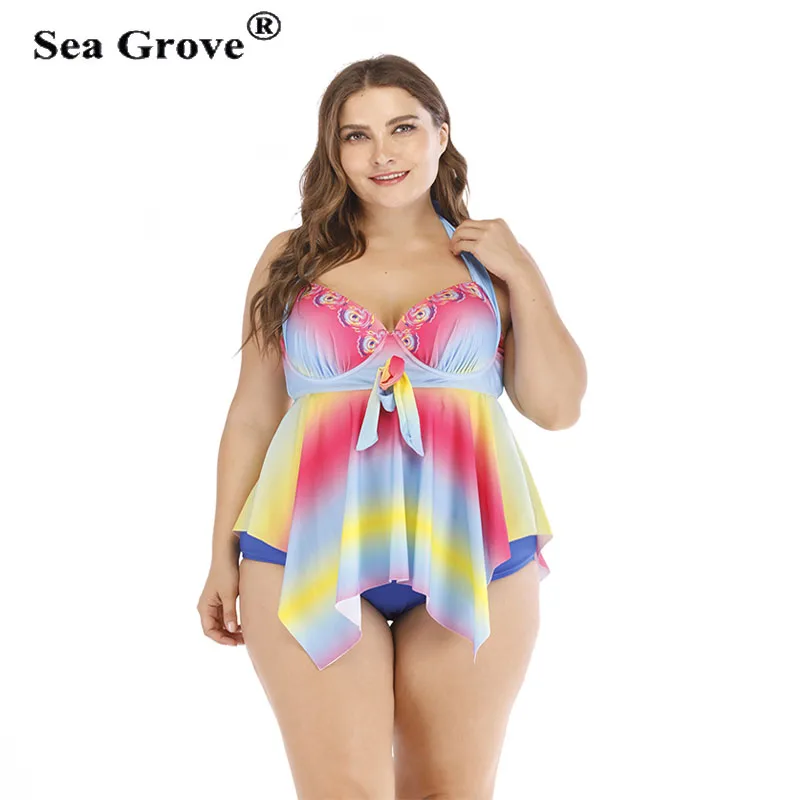 

Sexy Gradient Plus Size Women Swimwear Irregular design Two Piece Push Up Swimsuit Beachwear Bathing suit Dress Large bikini