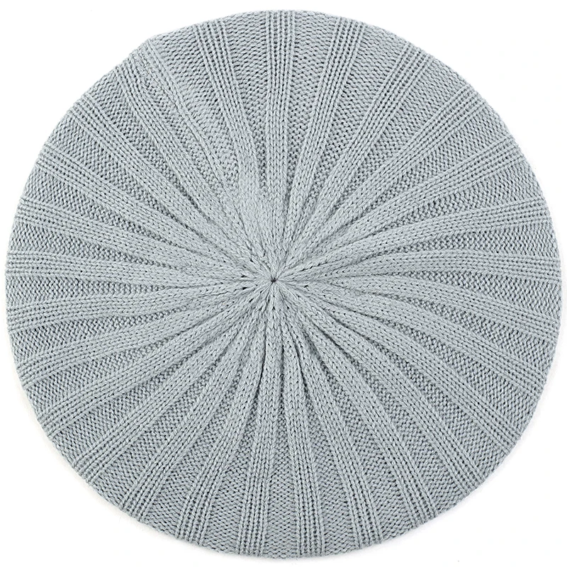 Light gray Женская мода, ребристый берет, шапка, одноцветная, громоздкая, зимние шапки, вязаный берет, шапки для девушек, женщин, осень - Цвет: Light gray