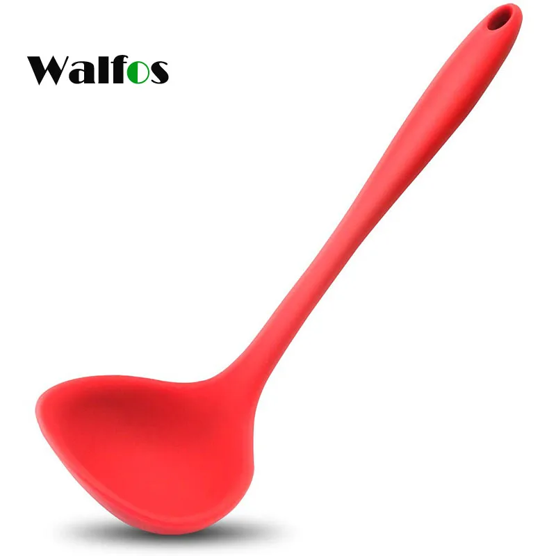 red WALFOS антипригарная жаростойкая FDA ложка силиконовый ковш для приготовления пищи кухонный ковш для супа - Цвет: red
