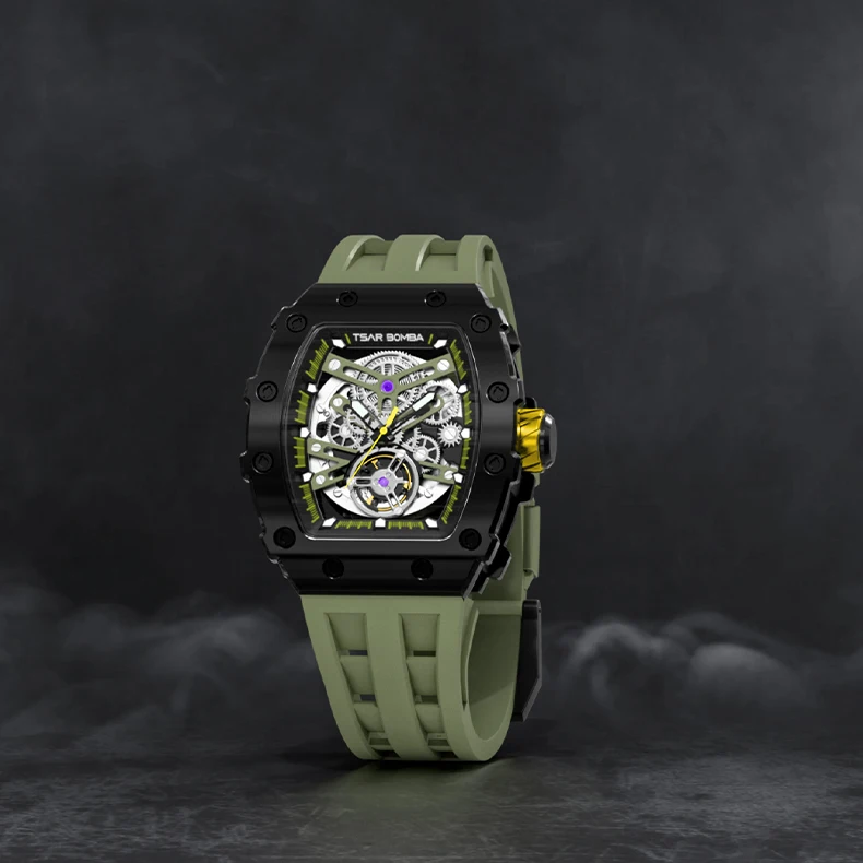 TSAR BOMBA Watch for Men Luxury Automatic Mens Watch 50M Waterproof Sapphire Tonneau Mechanical Wristwatch Relogio Masculino