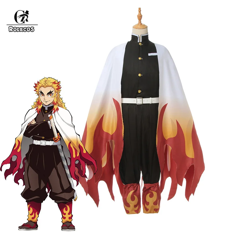 ROLECOS Demon Slayer Rengoku Kyoujurou Косплей Костюм Аниме Demon Slayer Kimetsu no Yaiba косплей мужской костюм для Хэллоуина кимоно