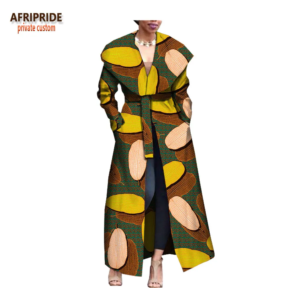 Afripride ankara, весеннее женское длинное пальто, длинные рукава, длина по щиколотку, восковое хлопковое пальто для женщин с поясом A1824003 - Цвет: 561J