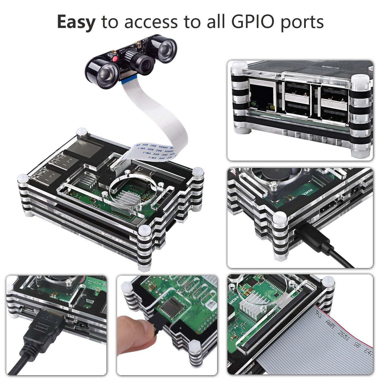 Чехол+ вентилятор+ адаптер питания+ радиатор+ Кабель Micro USB для Raspberry Pi 3 B