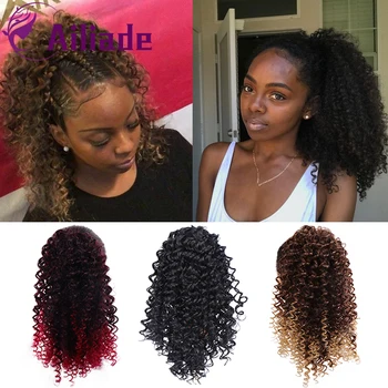 

AILIADE 14 inch Long Afro Kinky Curly Ponytail Extension Synthetic Drawstring Corn Wavy Hair Piece for Women Ombre Black Brown