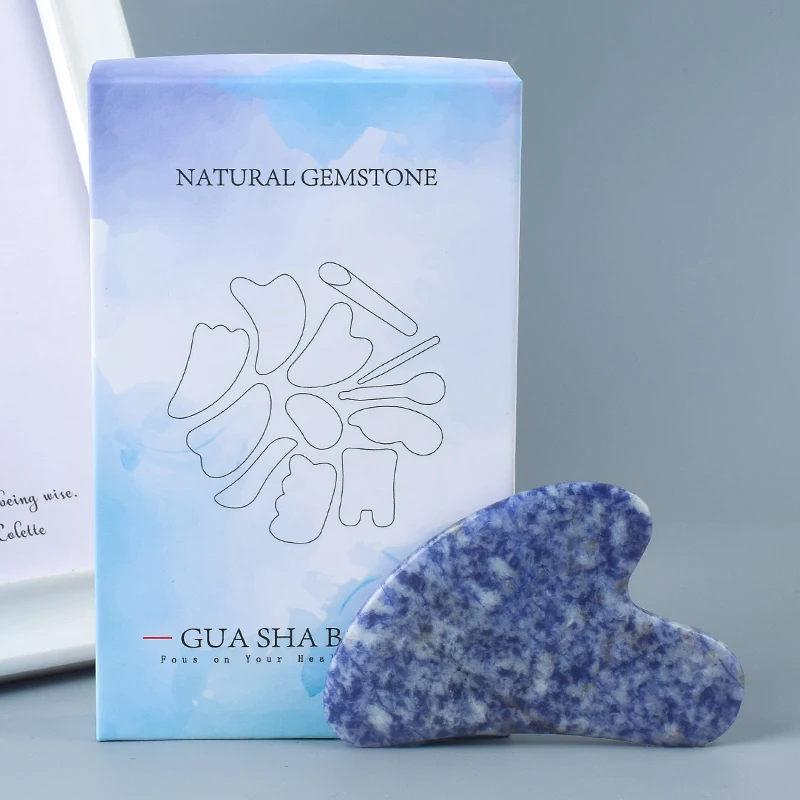 

Natural Sodalite Jasper Facial Jade Massage Crystal Gua Sha Tool with box Back Head Acupuntura Massager Stone Health Care Tools