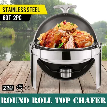 

Stainless Steel Round Roll Top Chafer 6 Quart Chafing Dish Set of 2