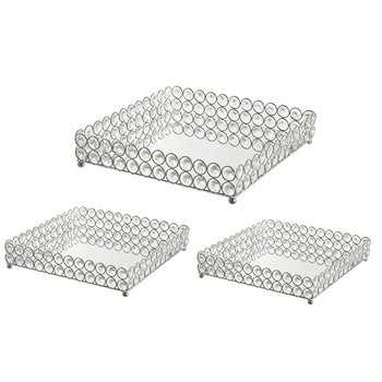 

Cosmetic Tray with Crystal Beads Rectangle Jewelry and Make up Organiser Tray