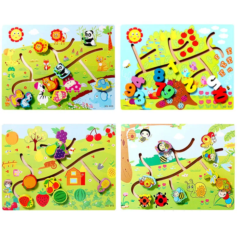 Early Childhood Education Volumetric Wooden Bead Maze Wooden Puzzle Baby Toys Mobile Pairing Digital Animal Cognition Kids Gifts