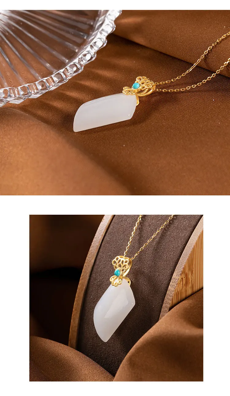 Uglyless Irregular Geometric Square Necklaces for Women Natural jade Agate Pendants+ Chain 925 Silver Jewelry Gold Bijoux P1081