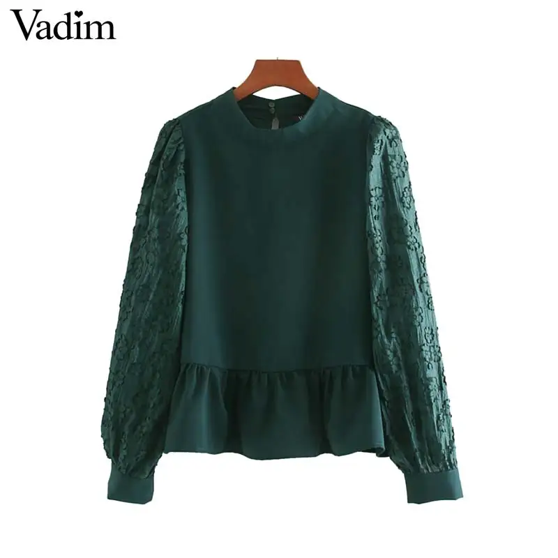 Vadim, Женская Повседневная Зеленая комбинированная блузка, пэчворк, длинный рукав, плиссированная, женская мода, уютные, шикарные топы, blusas LB689