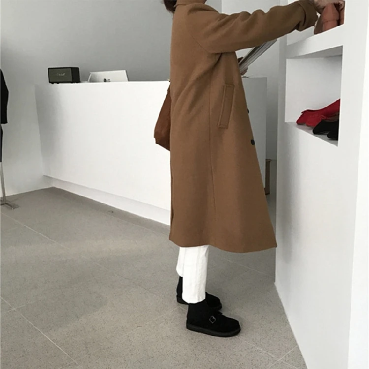 Зимнее пальто женское двубортное корейское длинное пальто для женщин однотонная верхняя одежда abrigos mujer