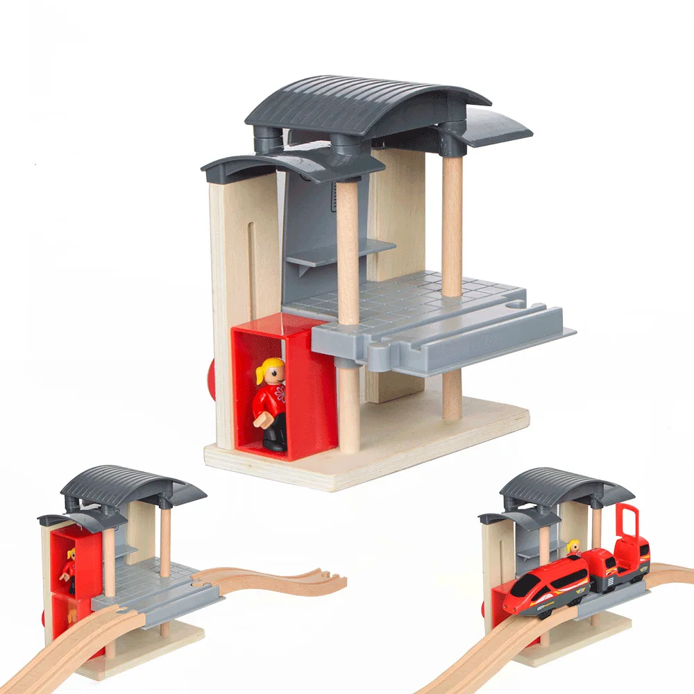 Wooden Train Station for Wooden Railway Set Train Toys Accessories Play Trains Railway Sets Parts