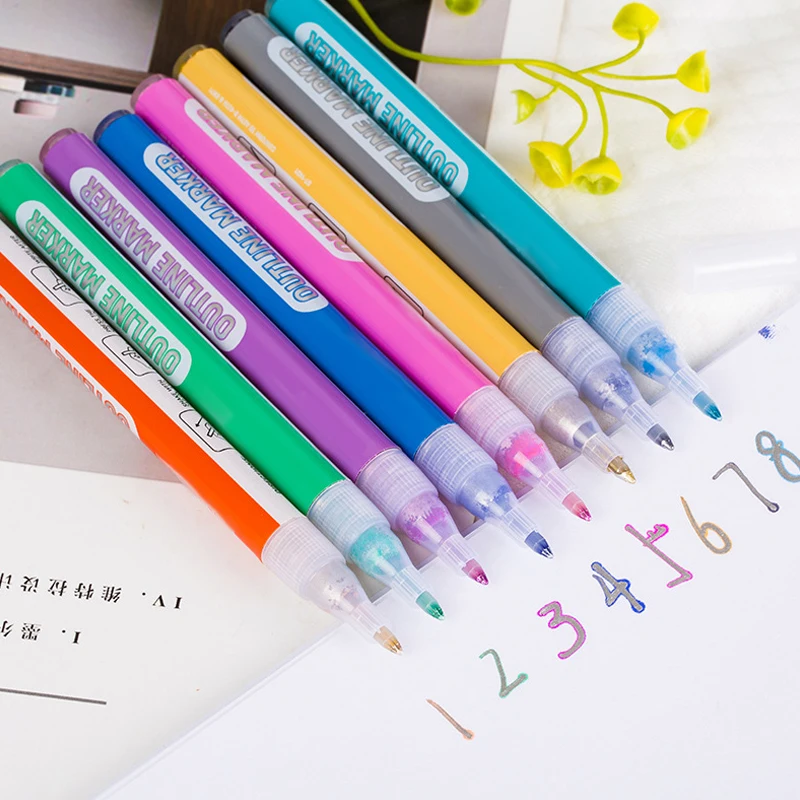 

8 Color Double Line Outline Pen Highlighter Marker Pen for Drawing Painting Scrap Book Card DIY Diary BB55