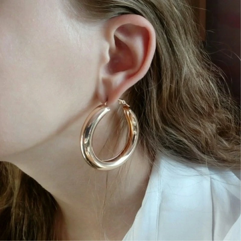 Oversize Hoop Earrings For Women Wide Big Metal Round Circle Statement Earrings