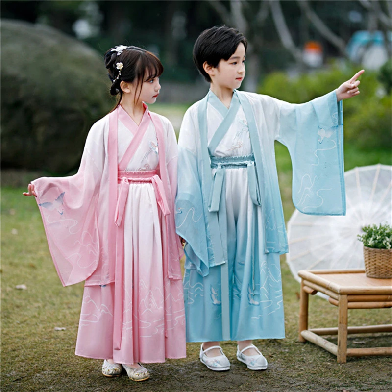 

Boy and Girls Folk Dance Performance Traditional Dress Ancient Chinese Costume Kids Children Hanfu Dress Clothing