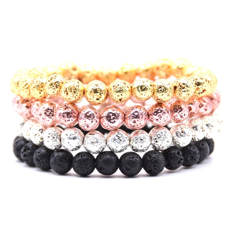 HYHONEY 4 color 8mm beads Lava Natural stone Bracelet men Charms Bracelets &amp Bangles Men jewelry pulseras | Украшения и