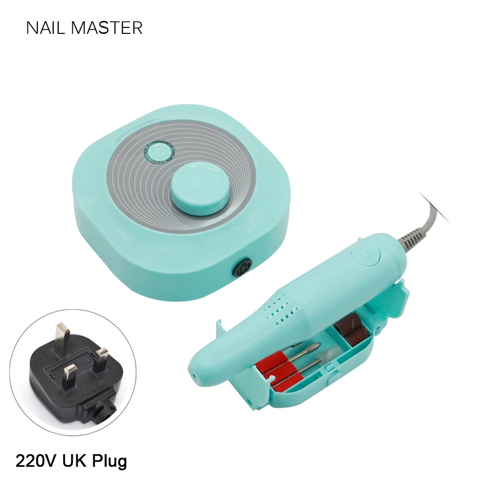 Электрический сверлильный станок для ногтей профессиональный фреза набор педикюр маникюрный станок аксессуары инструменты для дизайна ногтей - Цвет: Green-UK-plug