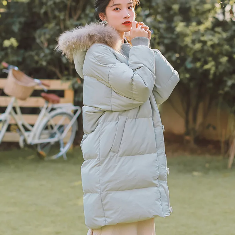 

High Quality Korean Fashion Cotton Padded Winter Jacket Women Thick Warm Fur Collar Hooded Long Coat Parkas Outwear Overcoat