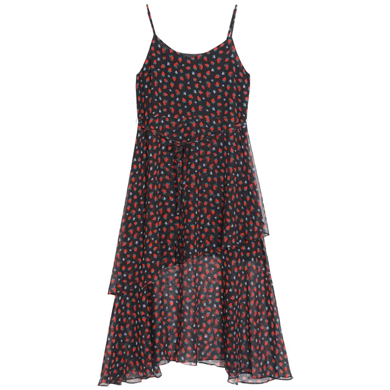 Черный ELFSACK Three Color Floral A Line BoHo Women Dress Autumn Sleeveless Slip Loose Female Sexy Dress - Цвет: Черный