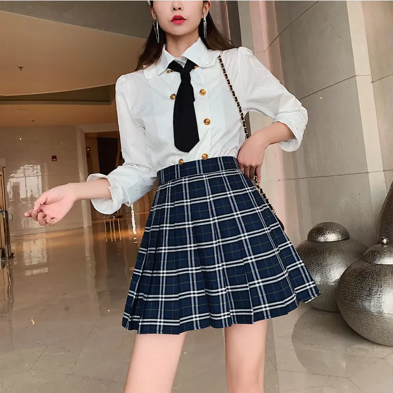 Harajuku клетчатые женские юбки в стиле casual Тонкий Короткая юбка в клетку шерсть юбка трапецевидная юбка размера плюс 4XL плиссированные юбки; юбка для девочек