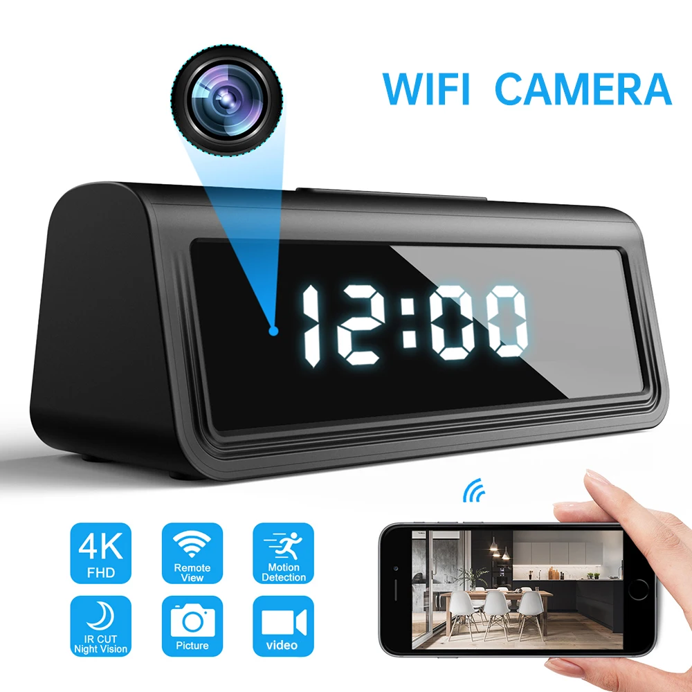 4K 1080P Wifi Clock Camera Micro IR Night Vision Wide Angle Camcorder For Home Wireless Surveillance Video Security Mini | Электроника