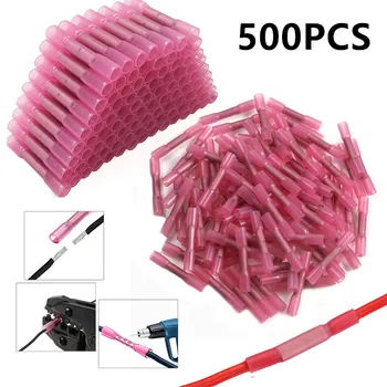 

500/1000PCS Red Heat Shrink Connectors Insulated Waterproof Crimp Terminals Seal Butt Electrical Wire Connector 22-16 AWG