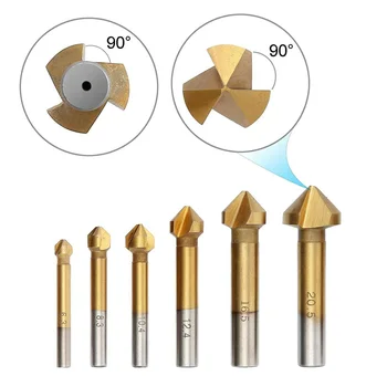 

6pcs Chamfer Cutter 90 Degree Hex 5 Flute Drill Bits Counter Sink Milling Set