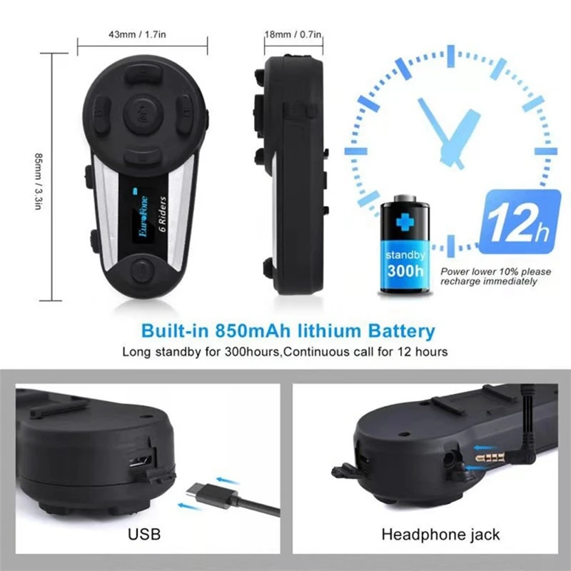 V6 Plus 6 Rider мотоциклетный bluetooth-шлем гарнитура 1200 м FM светодиодный полнодуплексный беспроводной переговорный