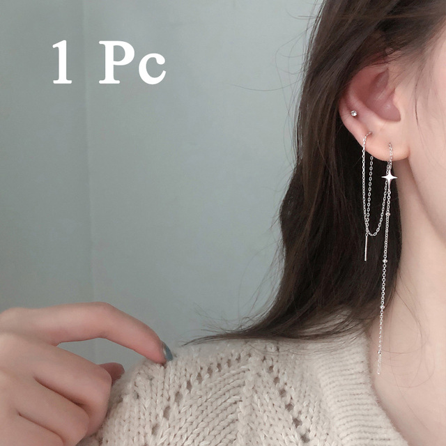 Simple Moon Star Rhinestone Long Chain Earrings For Women Shine Sun Crescent Geometric Tassel Piercing Earring Party Jewelry