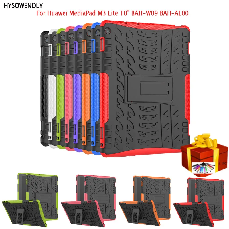 

HYSOWENDLY Case For Huawei Mediapad M3 Lite 10 Tablet for BAH-W09 BAH-AL00 10.1" inch Armor Stand Hard PC + Soft Silicone Cover