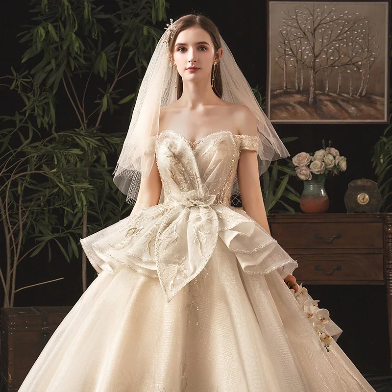 SSYFashion роскошное свадебное платье цвета шампанского, высококачественное свадебное платье принцессы с блестками и бисером, свадебное платье со шлейфом, Vestido De Noiva - Цвет: Floo Length