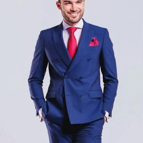 

Double-breasted suit custom Royal blue men's suit suit tuxedo groom suit jacket to reach the summit lapel 2 pieces Terno slim
