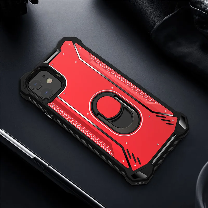 Роскошный чехол-держатель с металлическим кольцом для IPhone 11 Pro Max, чехол-броня, противоударный чехол-накладка для IPhone 8, 7, 6, 6s Plus, силиконовый чехол - Цвет: Red