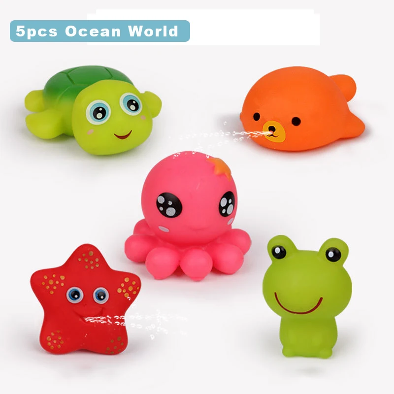 1 set random color 5 шт./компл. мягкие игрушки для младенцев с рисунками зверей из мультфильмов Pinch под названием игрушка набор Плавание утка модель черепахи соски звуковые Daraying игрушки для детей - Цвет: 1 set random color