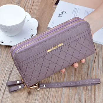 

Hot Casual Plaid Women Long Wallet Quality Double Zipper PU Leather Money Clutch Bags Large Purses For Coins Cash Card Holders.