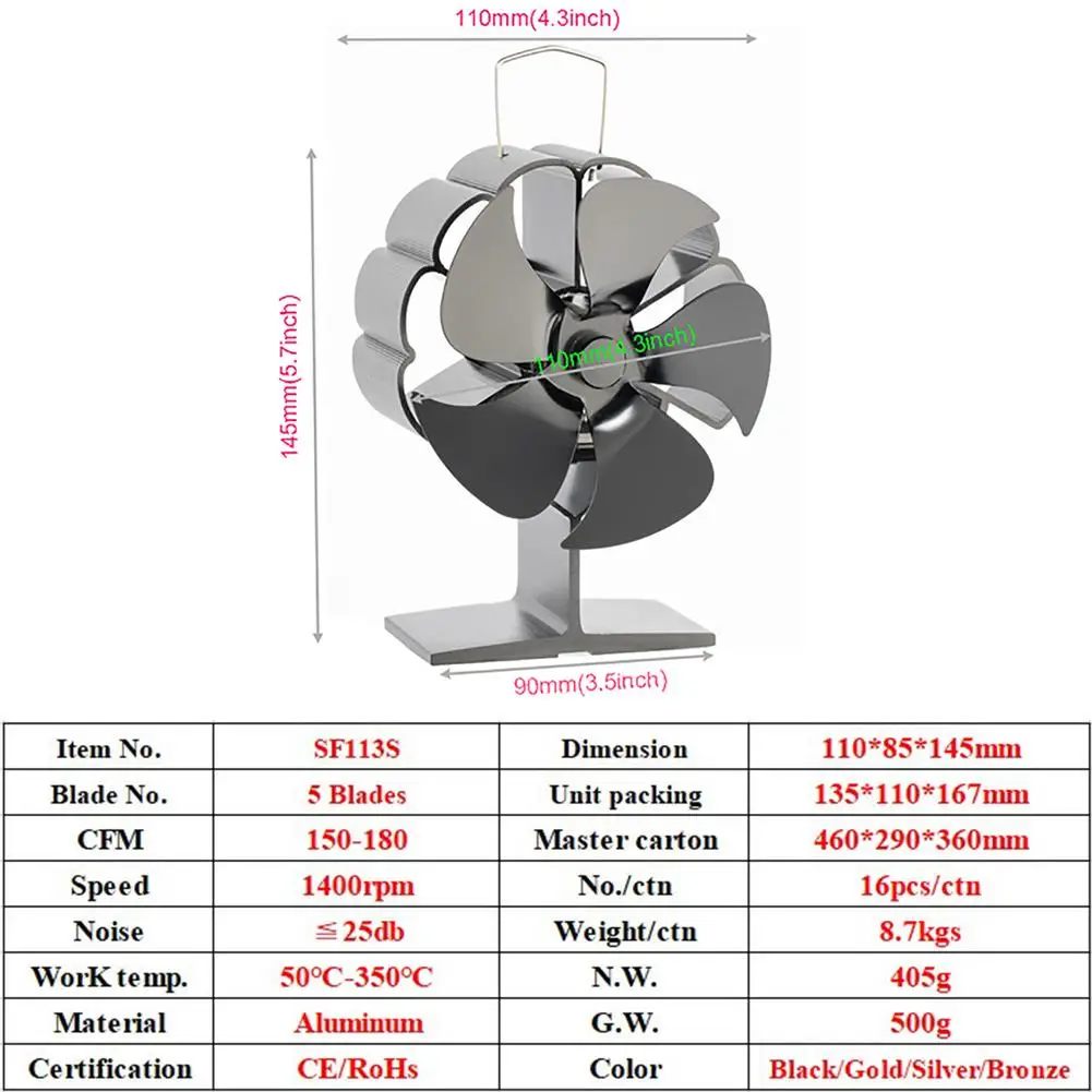 Fireplace Fan Home Efficient Heat Distribution Stove Fans Quiet Chimney Fan Without Electricity Heating Tool For Indoor Outdoor