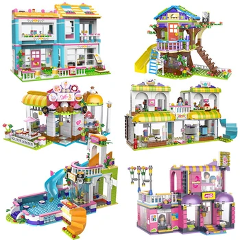 

Girl Friend building block toy Family party swimming pool Tree House Model Set creative DIY assembly Brick children 6 year Gift