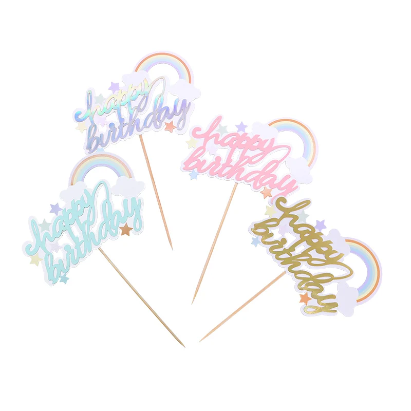 1/3/5pcs Glitter Happy Birthday Cake Topper Cute Rainbow Cupcake Toppers Baby Shower Kids Birthday Cake Decor Xmas Party Supplie