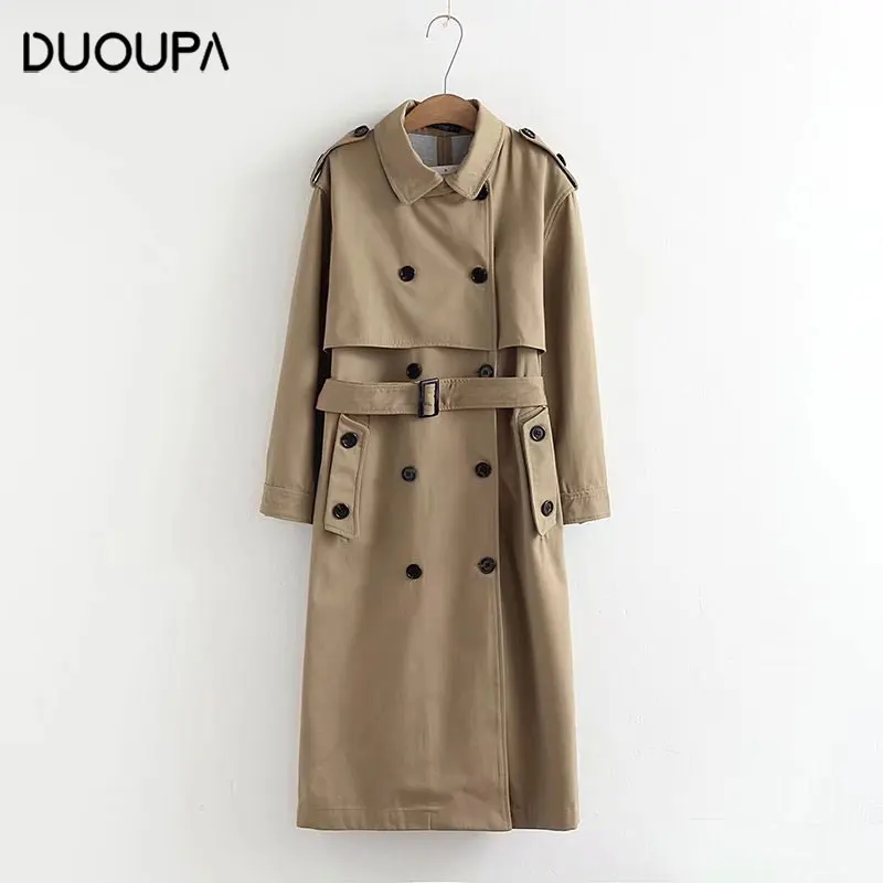 

2019 Spring and Autumn New Windbreaker European and American Fashion Women's Trend in the Wind Long Double-breasted Windbreaker