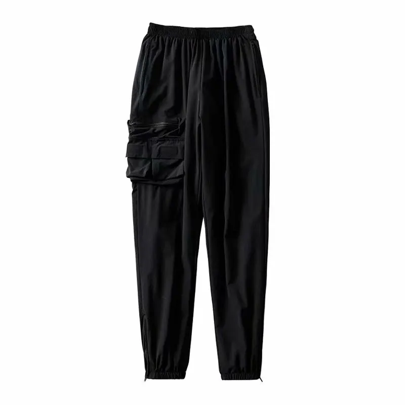 Bazaleas Sreetwear панк черный боковой карман Джоггеры для женщин крутая эластичная талия женские брюки-карго Готический пот брюки дропшиппинг - Цвет: T58 black 296