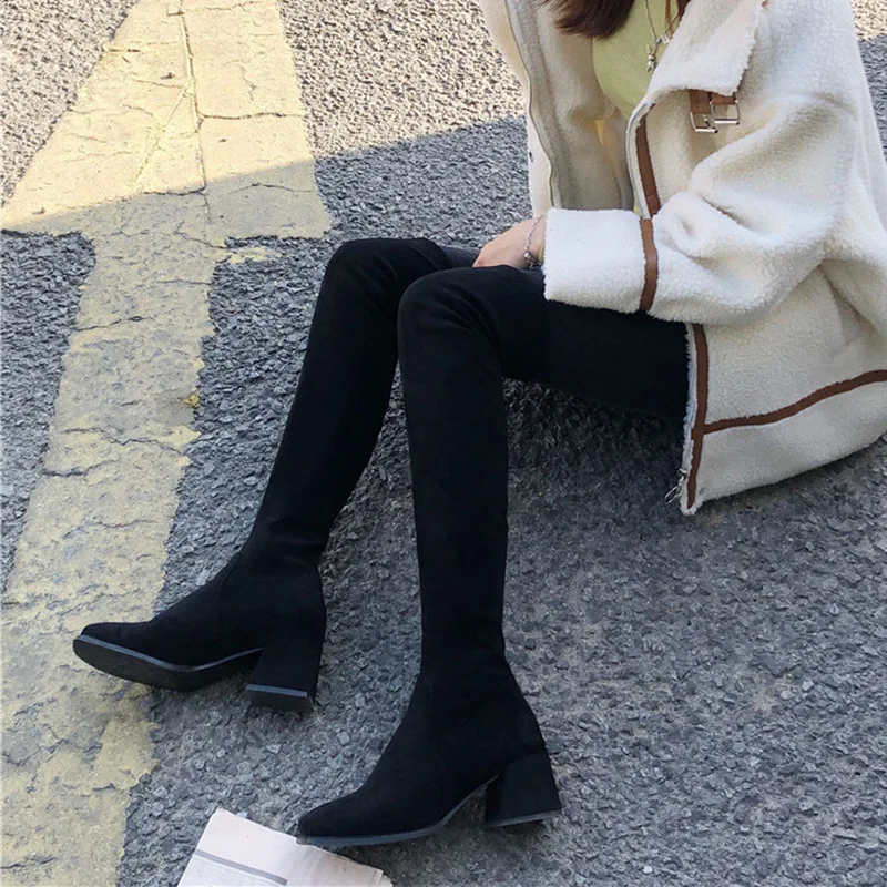 

Shoes Hose 2019 Autumn & Winter High Heel Shoes over-the-Knee Sub-Women's Boots Chunky Heel New Style Knee-High Boots Rubber Boo