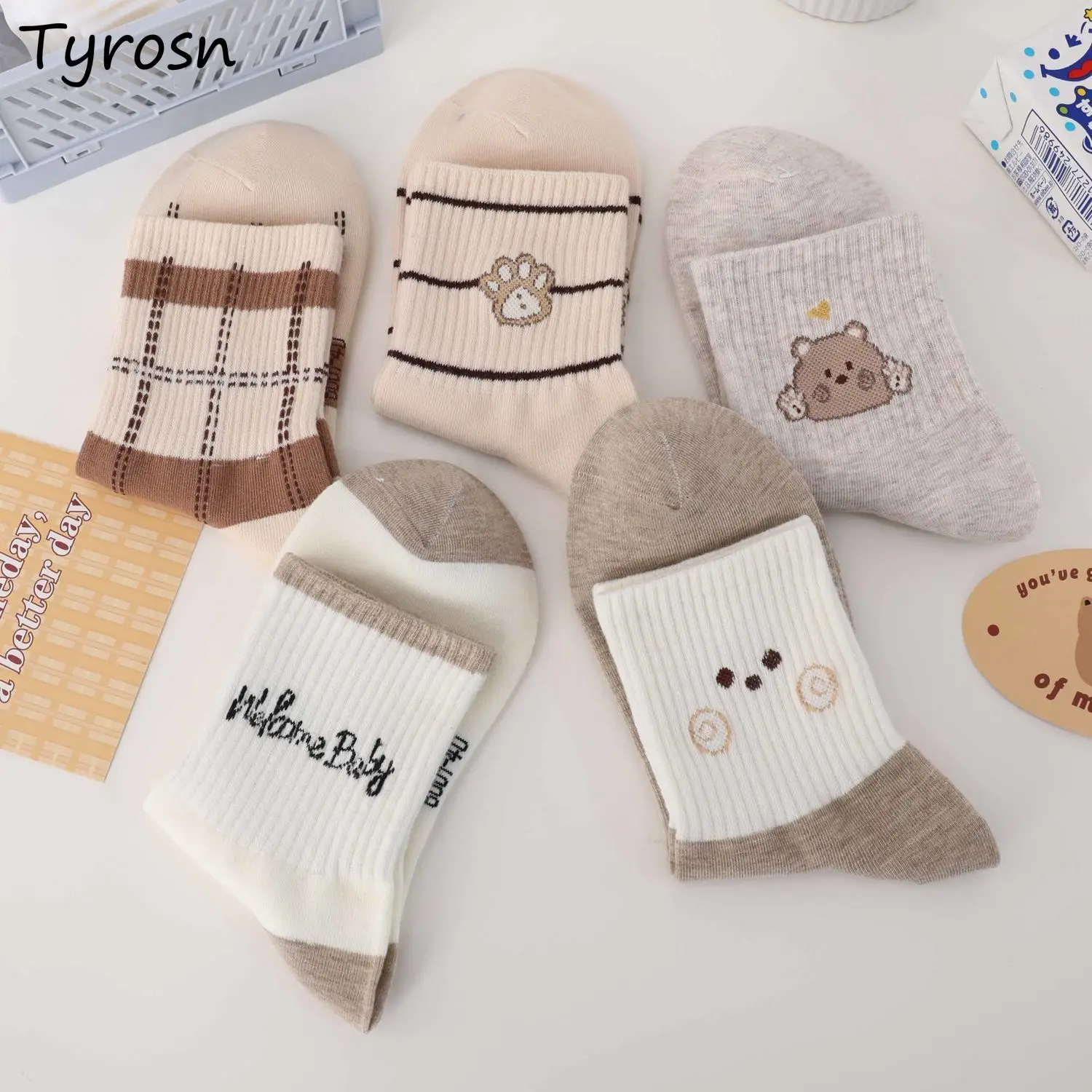 

Cartoon Patterned Women Socks Kawaii Lovely Girls Spring Autumn Middle Tube Japanese Style Soft Bear Designers Leisure All-match