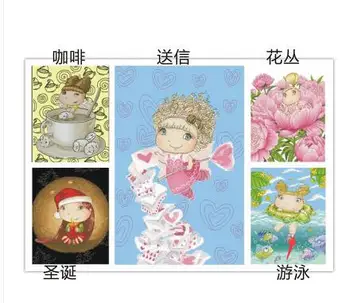 

Bee elf swimming Christmas mail flowers coffee, 100% cotton threads Cross stitch sets styles Lovely Counted Cross Stitch Kit 4 3