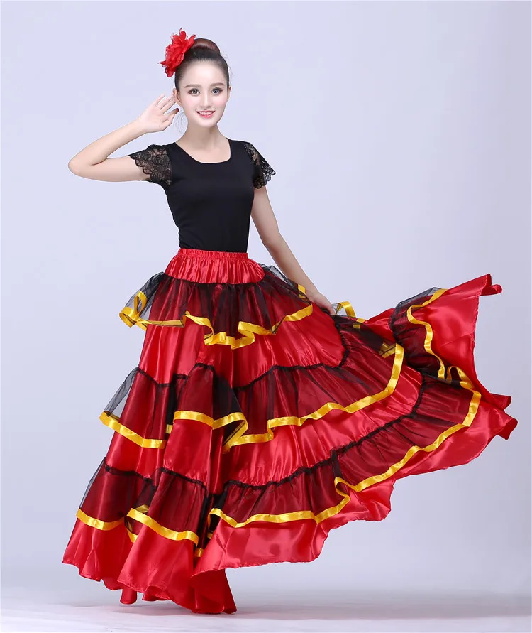 Юбка для испанского фламенко, женские танцевальные костюмы больших размеров, одежда для сцены, выступлений, вечеринок, красное платье для девочек, костюмы для танца живота, Фламенго