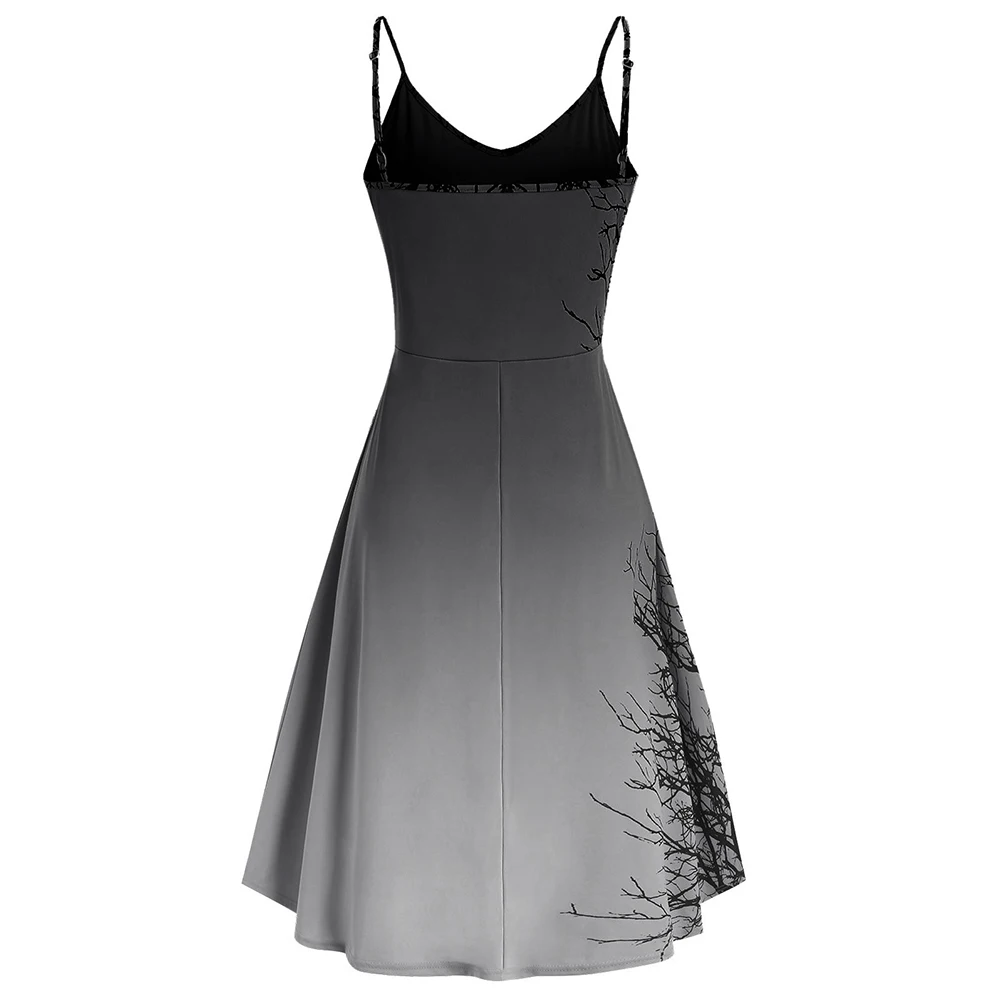 ROSEGAL Plus Size Tree Print Sequin Halloween Cami Dress Spaghetti Strap Tree Cami Dress Mid-Calf Sleeveless A-Line Casual Dress