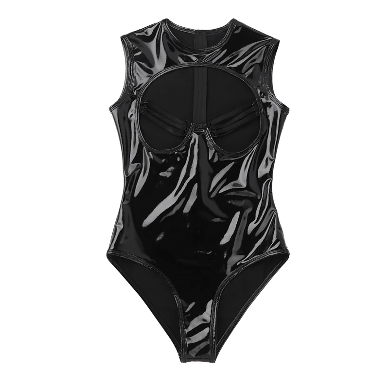 Ertoic Sexy Breast Exposing Leather Bodysuit Lingerie Dew Chest Woman Clothes For Sex Pvc Sexi