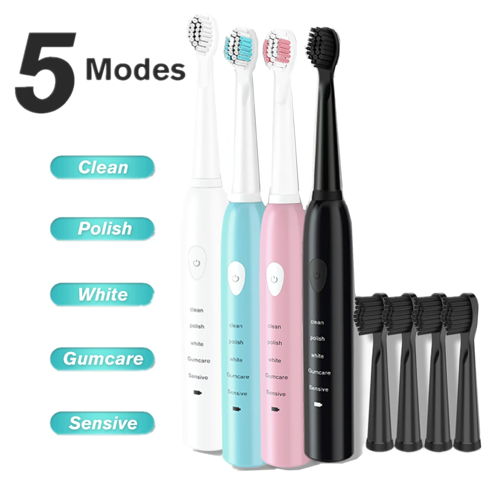 

Powerful Ultrasonic Electric Toothbrush 5 Mode USB Charge Tooth Brushes 41000time/min Whitening Waterproof Teeth Brush Set