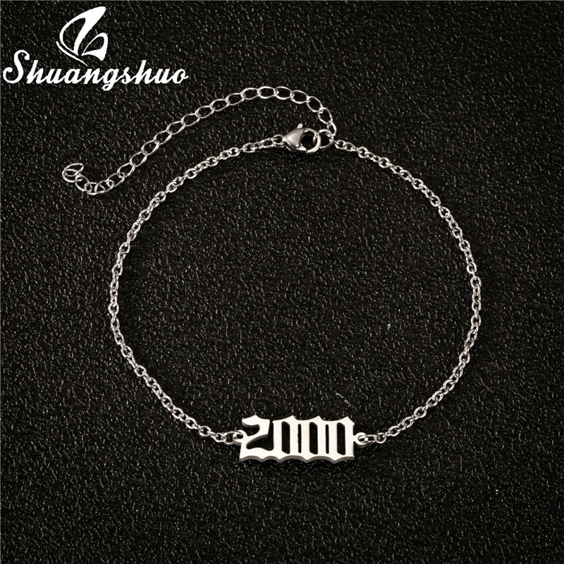 Stainless Steel Anklet Number Year Anklets 1980 1981 1982 1983 1984 1985 1986 Year of Birth Ankle Bracelet Old English Jewelry